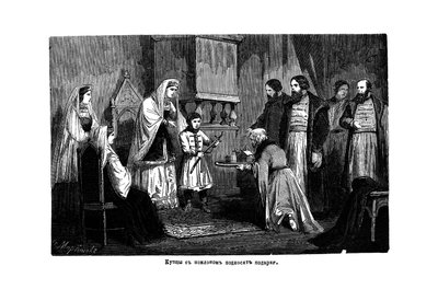 O jovem Pedro, o Grande, recebe presentes dos mercadores, 1875 de Unbekannt
