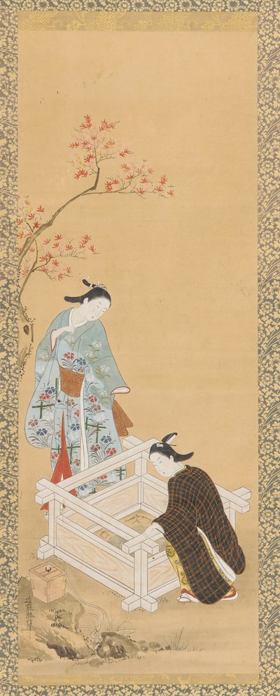 Jovem e uma donzela perto de um poço, período Edo, 1615-1868. de Unbekannt
