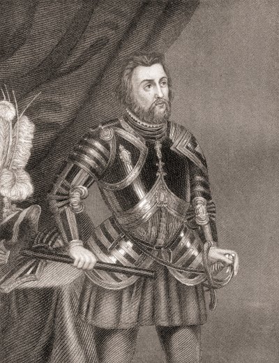 Hernán Cortés de Monroy y Pizarro, da História da Conquista do México, publicado em 1850 de Unbekannt Unbekannt