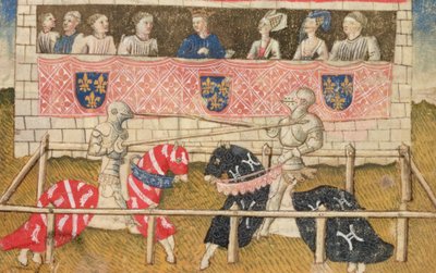 John Chalon, da Inglaterra, e Lois de Beul, da França, justas, do Royal Armory Manuscript, 1448 de Unbekannt Unbekannt