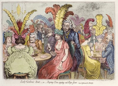 Lady Godivas Rout - ou - Peeping Tom Espionando o Papa João Satirical Cartoon na moda Modéstia de Unbekannt Unbekannt