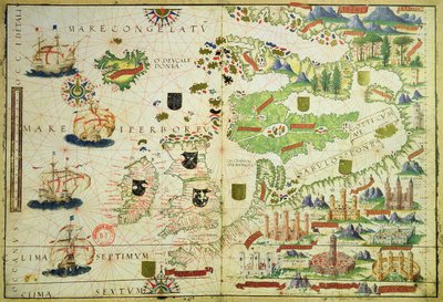 Mapa da Europa, a partir de um fac-símile do &39;Miller Atlas&39; de Pedro e Jorge Reinel, e Lopo Homem, feito em 1519 de Unbekannt Unbekannt