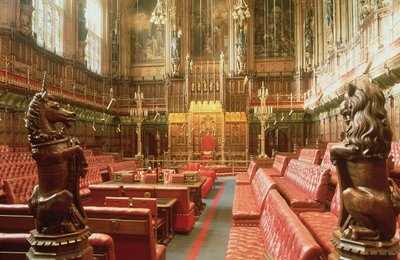 Palácio de Westminster, Interior da Câmara dos Lordes c. 1844, Augustus Welby Pugin (1812-52) de Unbekannt Unbekannt