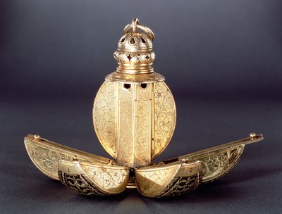 Pomander com quatro compartimentos abertos usados para armazenar perfumes ou outras substâncias aromáticas, prata-dourada, provavelmente em inglês c.1580 de Unbekannt Unbekannt