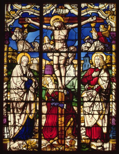 A Crucificação, vitral, provavelmente da Abadia de Altenberg, perto de Colônia, talvez projetada pelo Pintor conhecido como Mestre do Sagrado Membro, c.1500 de Unbekannt Unbekannt