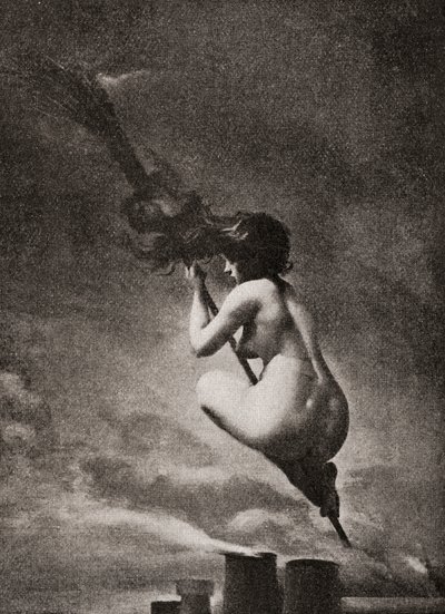 The Witch on Her Broomstick, depois de um trabalho de LR Falero. Da história moral ilustrada desde a Idade Média até o presente por Eduard Fuchs, publicado em 1909. de Unbekannt Unbekannt