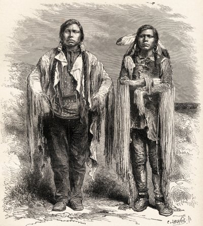 Dois índios Ute, ilustração de &39;O mundo nas mãos&39;, gravado por Charles Laplante (d.1903), publicado em 1878 de Unbekannt Unbekannt