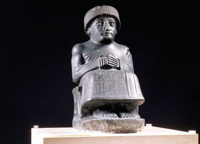 00324 Gudea, Príncipe de Lagash, estátua dedicada a Ningizzada, Neo-Sumeriana, de Telloh, antiga Girsu, c.2130 BC (diorito) (ver também 121795) de Unbekannt