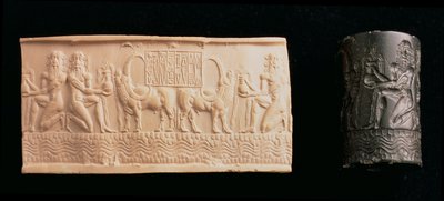 00326 Selo cilíndrico de Shar-kali-sharri, Rei de Akkad, Mesopotâmia, c.2340-2100 BC (mármore preto) de Unbekannt