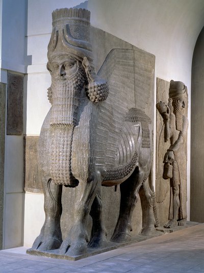 00330 Touro alado da fachada do Palácio do Rei Sargão II, Khorsabad, Período Assírio Final, c.725 a.C. (gesso) de Unbekannt