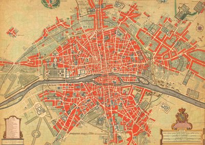 Mapa de Paris, França, do século XVIII. (imprimir) de Unbekannter Künstler