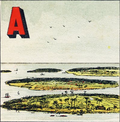 R: Arquipélago. É um grupo de ilhas unidas no mesmo mar - Gravura extraída da geografia alfabética. Guerin-Muller et Cie, editeurs, Paris de Unbekannt
