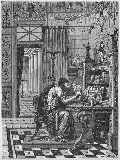 Um romano na sua biblioteca, c.1880 (Gravura) de Unbekannter Künstler