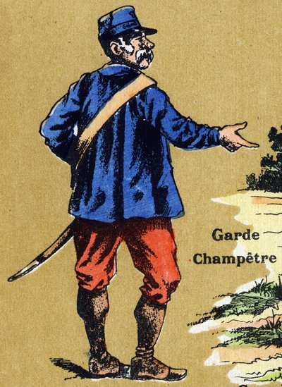 Um guarda do campo. Alfabeto ilustrado. Imagens reunidas em Jarville-Nancy, início do século XX. Dimensões: 40 x 29 cm. Litografia sobre um fundo de bistre. de Unbekannt