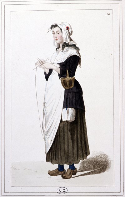 Um tricotador de guilhotina em 1793. c.1810 (Gravura) de Unbekannter Künstler