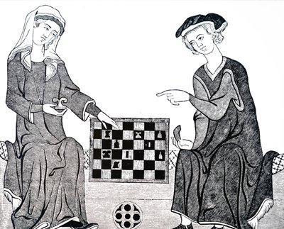 Um homem e uma mulher jogando xadrez de Unbekannt