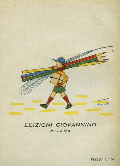 Um estudante a usar uma caneta e lápis. Um álbum de música infantil. Edizioni Giovannino, sd. de Unbekannt