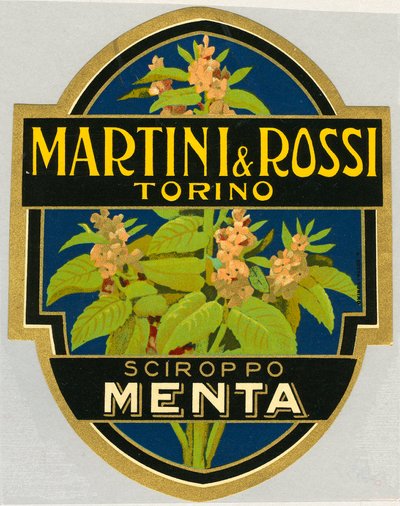 Etiqueta de propaganda do xarope de menta Martini e Rossi de Unbekannt