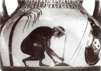 Ajax Preparação para a sua Morte, ilustração após um vaso de krater grego do século VI a.C. (gravura) (foto a p/b) de Unbekannt