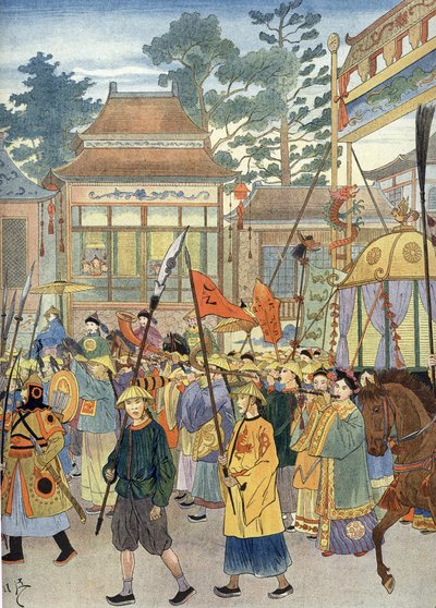 Alegoria do antigo hino chinês: O Imperador num Palanquim, por volta de 1900 (Ilustração) de Unbekannter Künstler