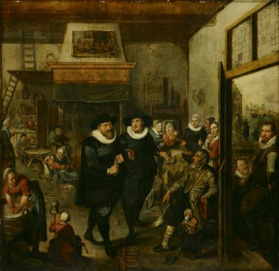 Um Almoner e um sargento da polícia visitam uma família pobre, 1625-1630 de Unbekannt