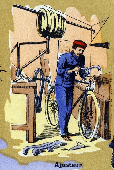 Um ajustador . Alfabeto ilustrado. Imagens reunidas em Jarville-Nancy, início do século XX. Dimensões: 40 x 29 cm. Litografia sobre fundo de bistre. de Unbekannt