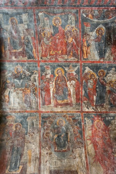 Afrescos antigos; pinturas murais retratando a vida de Jesus; Igreja Panagia e Sotiras; Igreja Ortodoxa Grega; Roustika; Creta; Grécia; Europa de Unbekannt