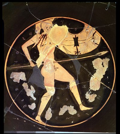Kilíx ateniense de algaravieira vermelha representando um guerreiro grego, grego (c.500 a.C.) de Unbekannt