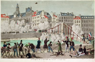 Ataque da Câmara Municipal de Paris e a batalha da ponte de Arcola, 28 de Julho de 1830 (gravura) de Unbekannter Künstler