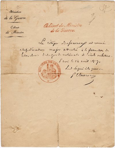 Carta de autógrafos do delegado de guerra Gustave Paul Cluseret, sob a Comuna de Paris. Dim. 10,7x6,8 cm 1871 de Unbekannt
