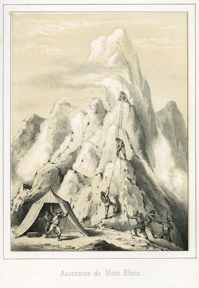 Avalanche no Mont Blanc que resultou na morte de três guias. Gravura "Ciel Terre et Mer" de R. Delasalle, por volta de 1860. de Unbekannt