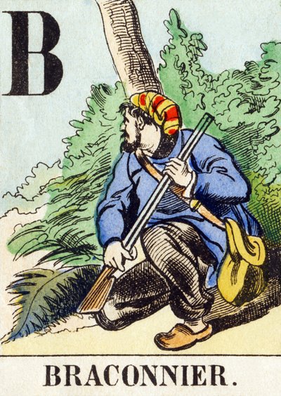 B : Braconnier - O Alfabeto de Caça, c.1890 (gravura) de Unbekannt