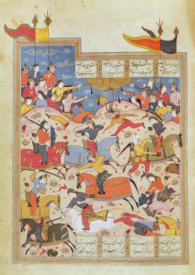 Cena de Batalha, ilustração do "Shahnama" de Unbekannt