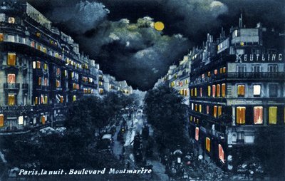 Boulevard Montmartre à noite, Paris, c. 1900. de Unbekannter Künstler