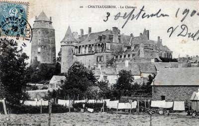 Brittany, Ille et Vilaine (35), Chateaugiron: vista exterior do castelo - Cartão postal datado de 1904 de Unbekannt