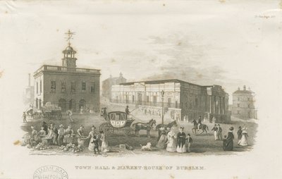 Burslem - Prefeitura e Casa do Mercado: engraving, nd [1836] de Unbekannt