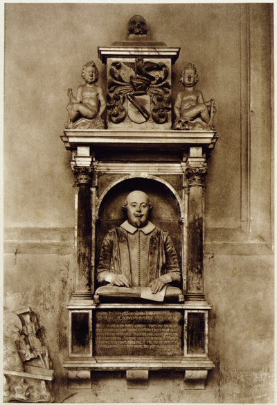 Busto de William Shakespeare (1564-1616) e inscrição (foto a p/b) de Unbekannt