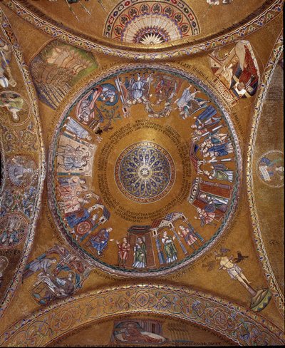 Arquitetura bizantina: vista da cúpula com mosaicos em fundo dourado de Unbekannt