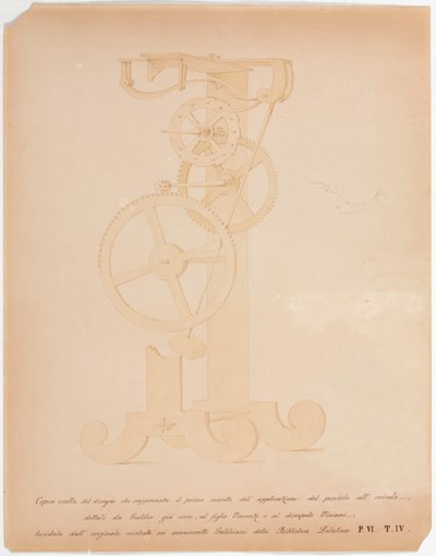 RELÓGIO, GERAL Desenho da Proposta de Aplicação do Pêndulo Galileo, c 1642 de Unbekannt