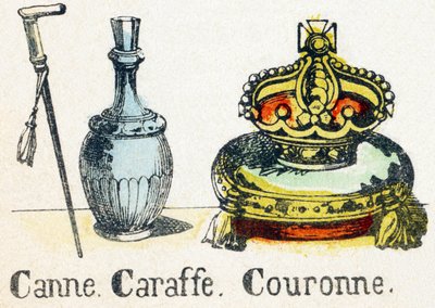 C - Canne Caraffe Couronne - Alfabeto - entretenimento infantil - Imagem epinal, série popular c.1890 (ilustração) de Unbekannt