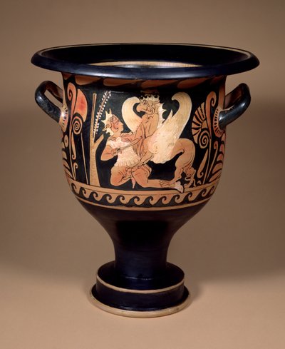 Campanian red-figure bell krater decorado com um arimasp em combate com um grifo grande, c.340 BC (olaria) de Unbekannt