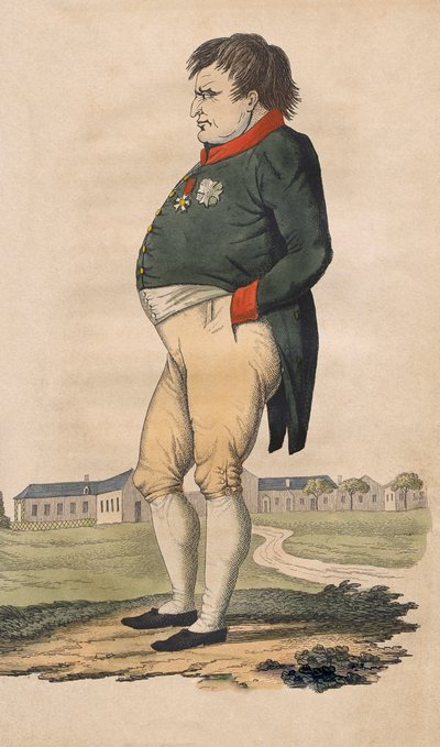 Caricatura de Napoleão Bonaparte em Santa Helena feita dois meses antes da sua morte em 5 de maio de Unbekannt