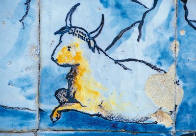 Cattle, azulejos tiles, Palace of Marquises of Fronteira, Lisbon, Portugal Detail de Benjamin Baud