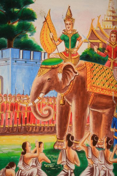 Obras de arte de tecto retratando a vida de Buda. Templo Wat Si Sou Mang Karam. Vieng Vang. Laos, 20151102, Vieng Vang, Laos de Unbekannt