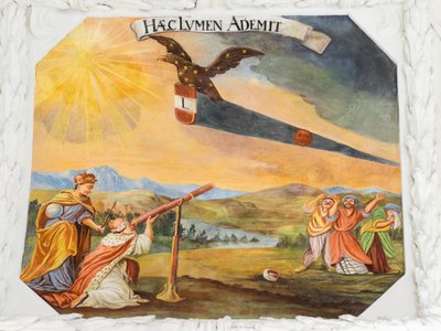 Afresco de tecto no corredor da Igreja de Santa Catarina, representações alegóricas das vitórias do Imperador Leopoldo I sobre os otomanos, Mausoléu dos Habsburgos, Graz, Estíria, Áustria, Europa (foto) de Unbekannter Künstler