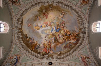 Pintura de tecto, fotografia de interior, Igreja Paroquial Católica de São Jorge, Neustift, Vale do Stubai, Tirol, Áustria, Europa (foto) de Unbekannter Künstler