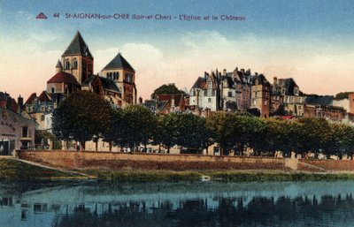 Centro, Loir et Cher (41), Saint Aignan sur Cher (Saint-Aignan-sur-Cher): vista da cidade com a igreja e o castelo - Cartão postal final do século 19-20 de Unbekannt
