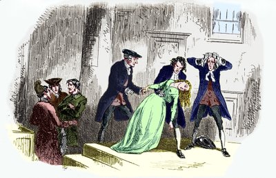 O conto de Charles Dickens "Um conto de duas cidades" : A legenda é: Após a frase. - Lucie Manette desmaia. CD: Romancista inglesa, 7 de Fevereiro de 1812 9 de Junho de 1870. Ilustração de George Cruikshank : caricaturista inglês e ilustrador de livros. de Unbekannt