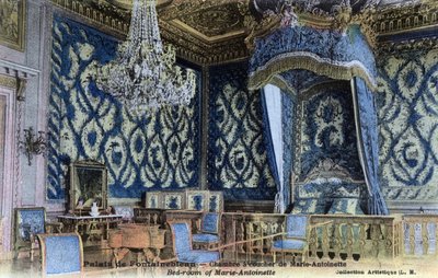 Chateau de Fontainebleau: quarto da Rainha Maria Antonieta (1755-1793) - Cartão postal do final do século 19-20 de William M. Timlin
