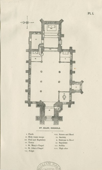 Cheadle - Igreja de St. Giles: gravura em madeira, sd [séc. XIX] de Unbekannt
